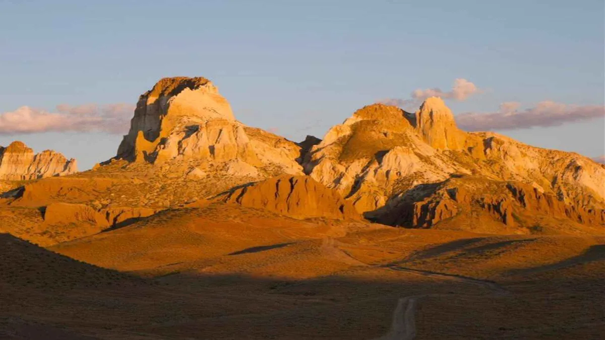 Sherkala Lion Mountain rising from the steppe on a 12-hour Mangystau day tour from Aktau, Kazakhstan